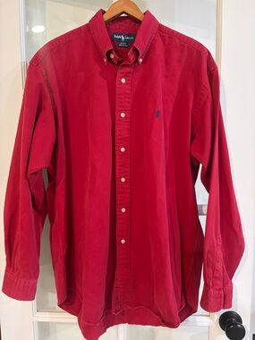 VTG Polo Ralph Lauren Corduroy Shirt Mens L Red Blue Pony Blake Button Cord 90s